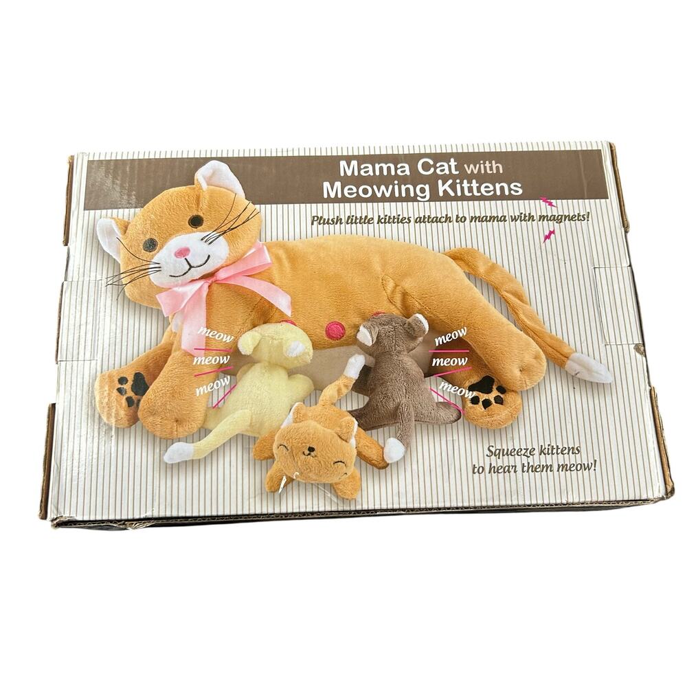 New! Animal House Mama Nursing Cat with 3 Meowing Magnetic Kittens